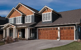 Clopay Wood Classic Collection - Model 44 Design with Short Panels and Stockton Short Windows - Teak