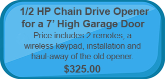 1/2 hp chain drive garage door opener for 7' door $325.