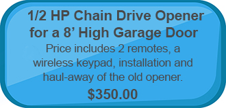 1/2 hp chaing drive garage door opener for 8'door $350.